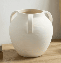 Home Decor Collection Matte Textured Ceramic Stoneware Vase with Handles, 8'', White Home Decor Collection Matte Textured Ceramic Stoneware Vase with Handles, 8'', White